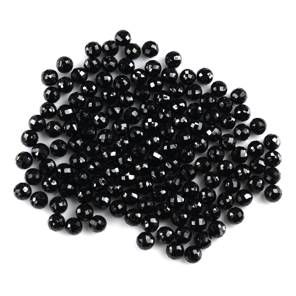 BLACK SPINEL FACETED ROUNDEL BALLS (HALF DRILL) 5MM 1.27 Cts.