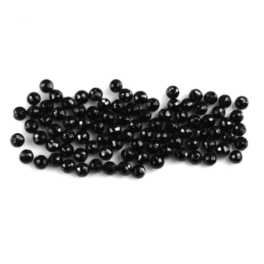 BLACK SPINEL FACETED ROUNDEL BALLS (HALF DRILL) 4MM 0.63 Cts.