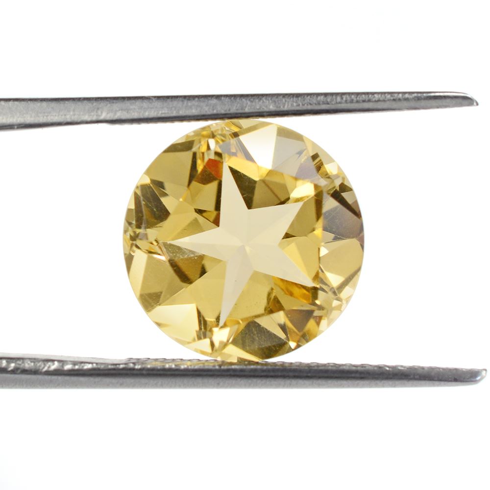 YELLOW CITRINE PENTAGON ROUND WITH STAR CUT BACK (DES#43) YELLOW 12MM 5.59 Cts.