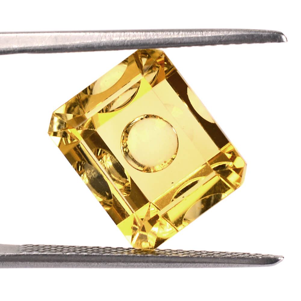 YELLOW CITRINE MIRROR CUT BUBBLY OCTAGON YELLOW (DES#126) 12X10MM 6.66 Cts.