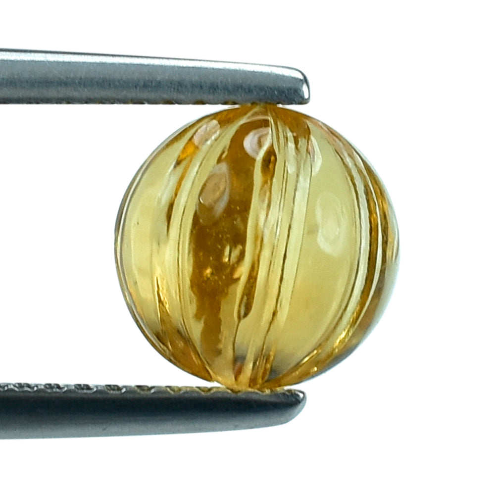 CITRINE (GOLDEN) MELON CARVED BALLS (HALF DRILL) (DES#69) (C-2) 8MM 3.50 Cts.