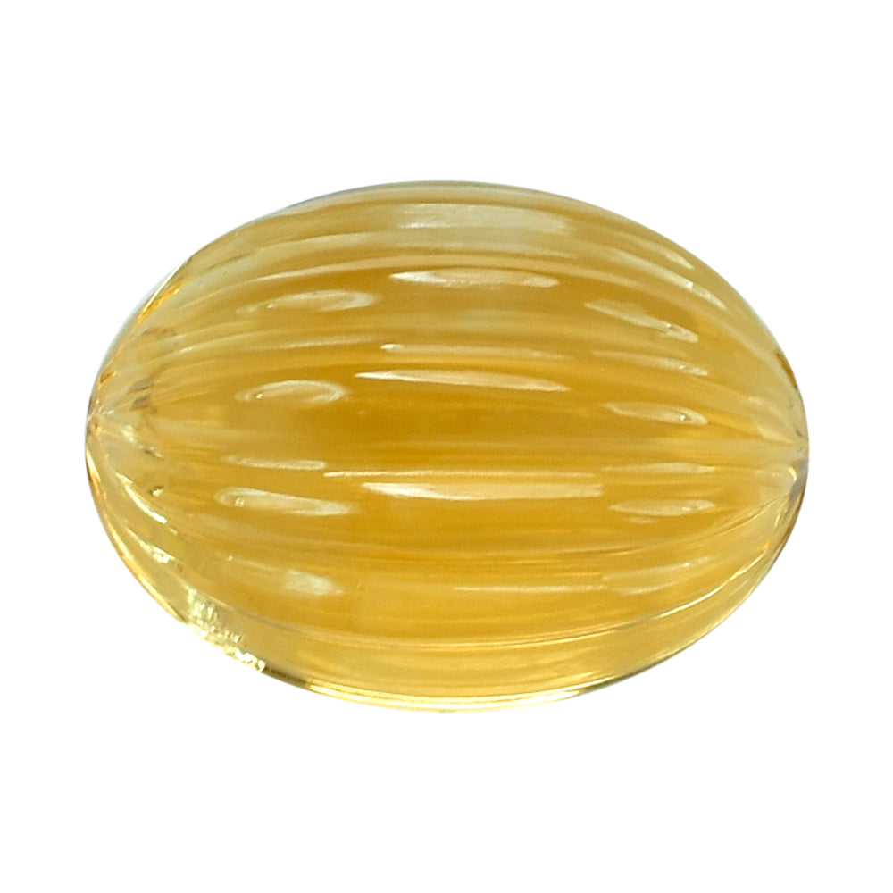 CITRINE (GOLDEN) WATER MELON CARVED OVAL CABS (DES#11) (HALF DRILL) (C-2) 14X10MM 7.90 Cts.