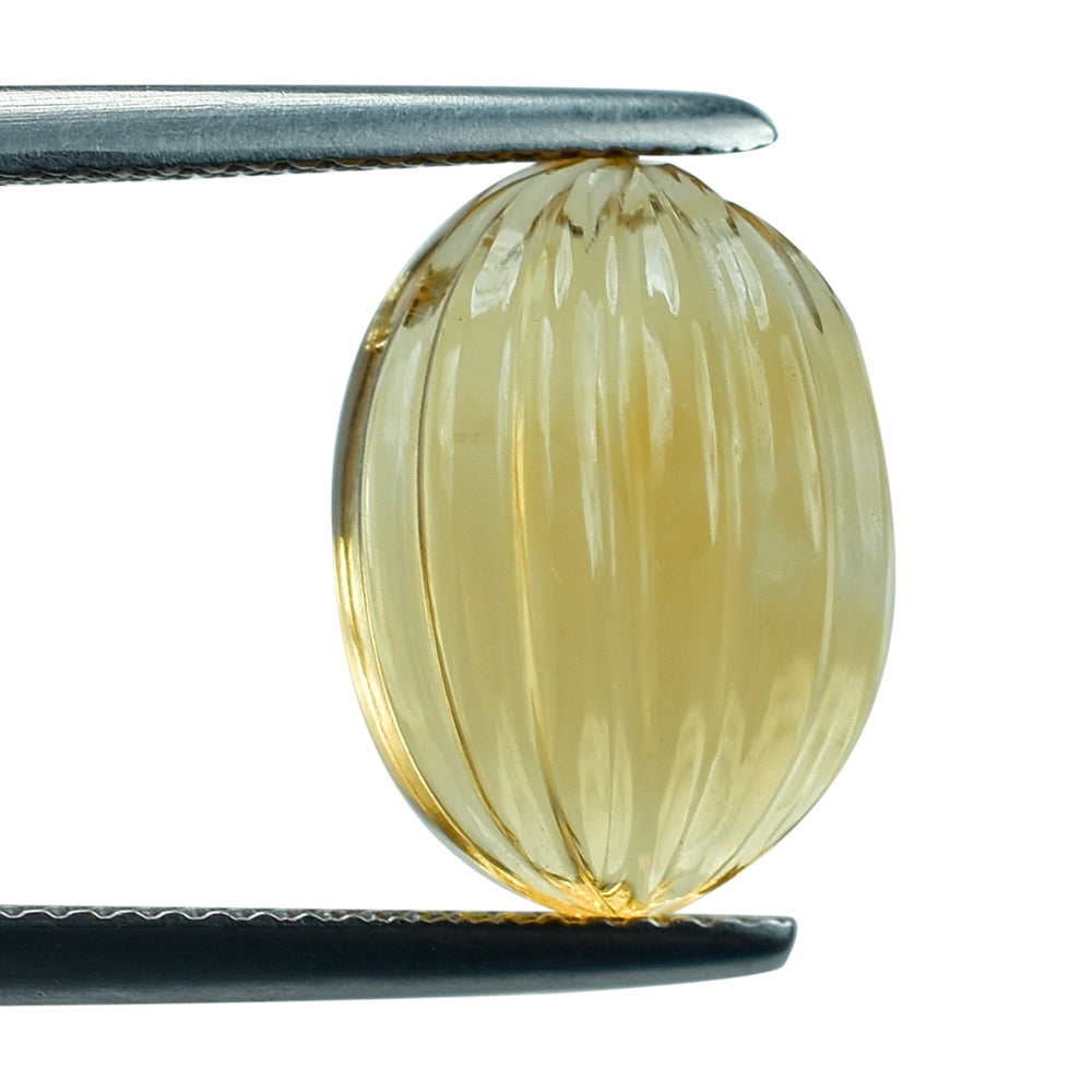 CITRINE (GOLDEN) WATER MELON CARVED OVAL CABS (DES#11) (HALF DRILL) (C-2) 14X10MM 7.90 Cts.