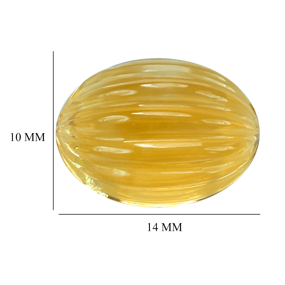 CITRINE (GOLDEN) WATER MELON CARVED OVAL CABS (DES#11) (HALF DRILL) (C-2) 14X10MM 7.90 Cts.