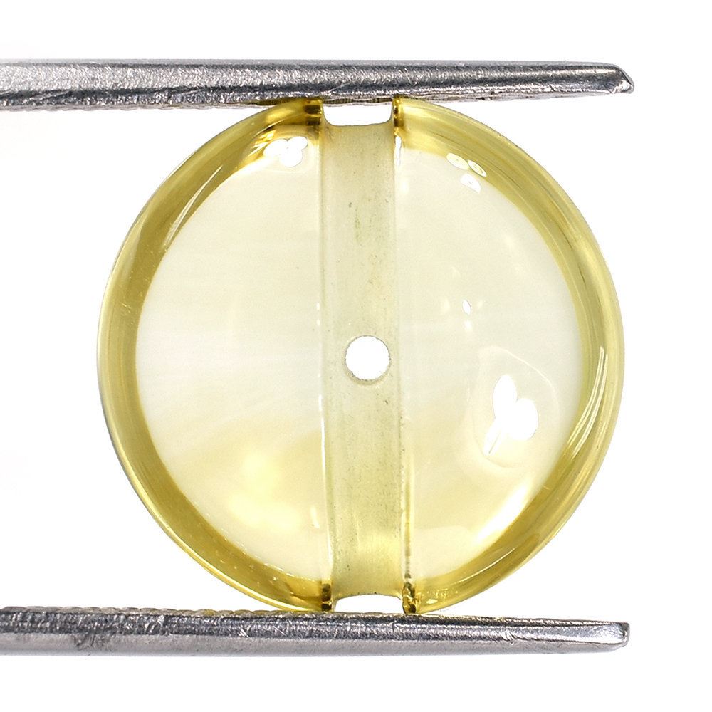 YELLOW CITRINE LENTIL ROUND WITH CARVED BELT (DES#25) C-3) (FULL DRILL) 15MM 9.65 Cts.