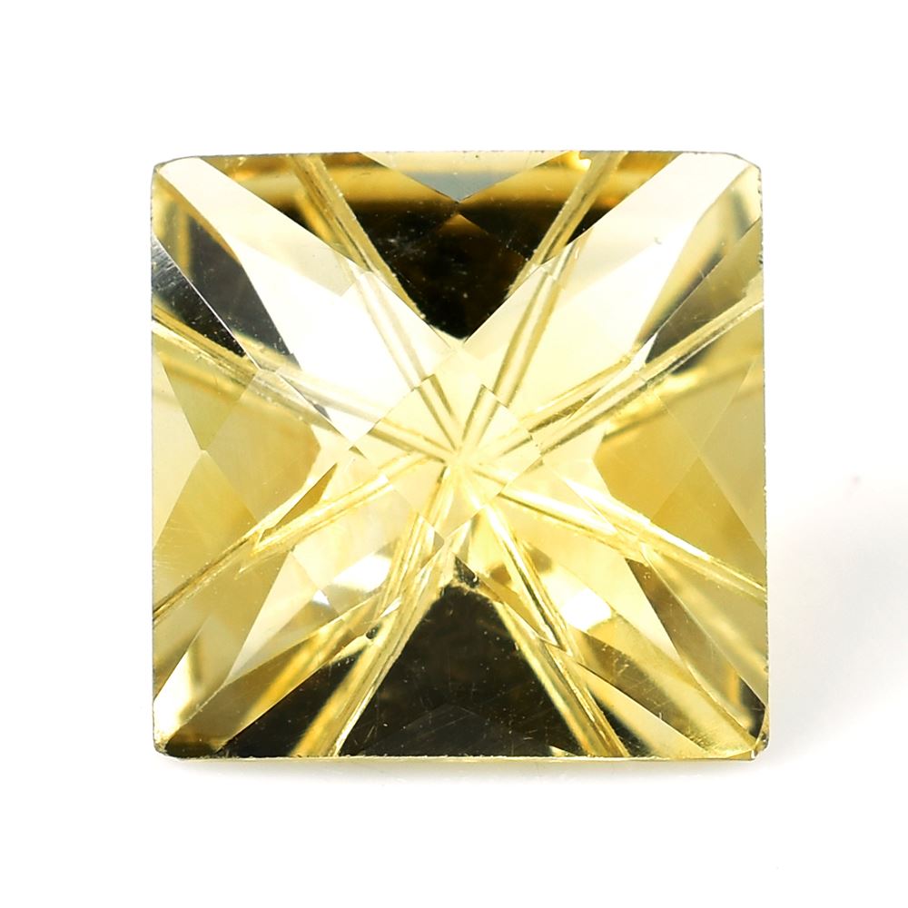 YELLOW CITRINE CHECKER CUT TOP PRINCESS BACK LAZER CUT SQUARE (DES#21) (C-3) 12MM 7 Cts.