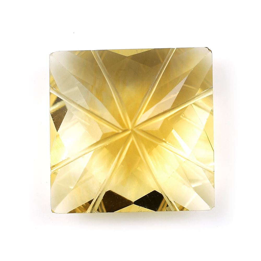 YELLOW CITRINE CHECKER CUT TOP PRINCESS BACK LAZER CUT SQUARE (DES#21) (C-3) 12MM 7 Cts.