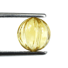 YELLOW CITRINE CARVED MELON BALLS (DES#69) (HALF DRILL) (C-2) 8MM 3.6 Cts.