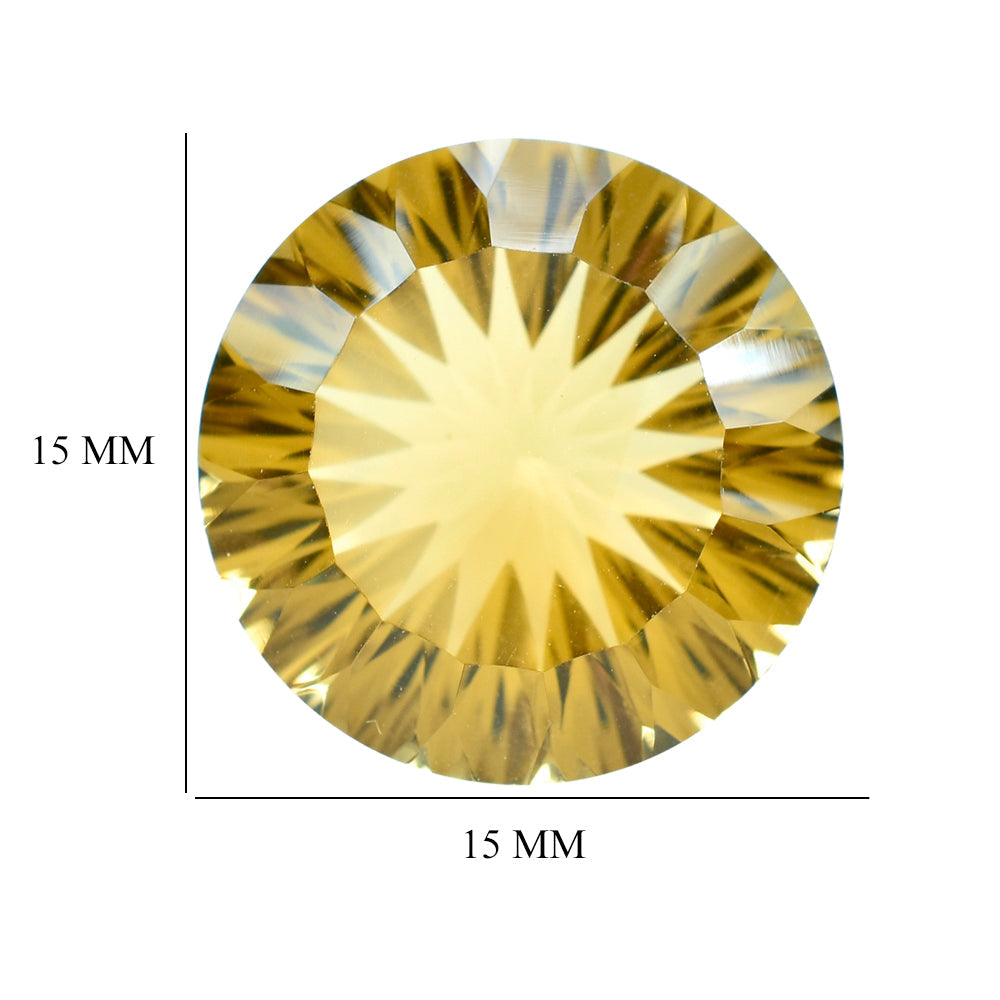 CITRINE (GOLDEN) CONCAVE CUT ROUND (DES#46) (C-2) 15MM 11.05 Cts.