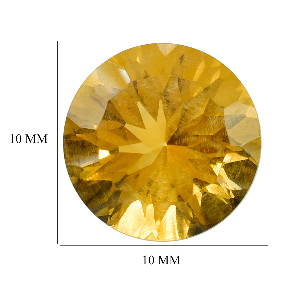 CITRINE (GOLDEN) CONCAVE CUT ROUND (DES#45) (C-1) 10MM 3.40 Cts.