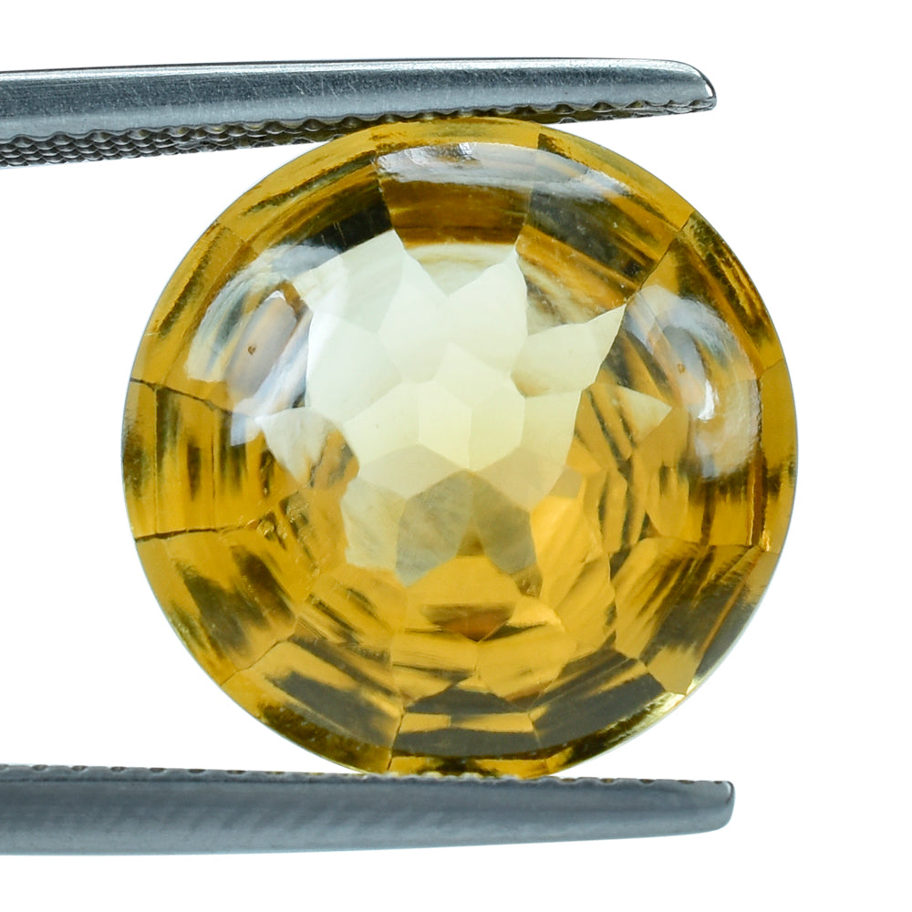 CITRINE (GOLDEN) BUFFTOP CONCAVE STEP CUT ROUND (DES#47) (C-2) 15MM 12.00 Cts.