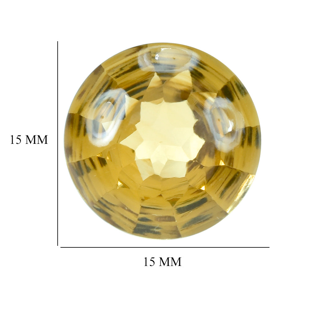 CITRINE (GOLDEN) BUFFTOP CONCAVE STEP CUT ROUND (DES#47) (C-2) 15MM 12.00 Cts.