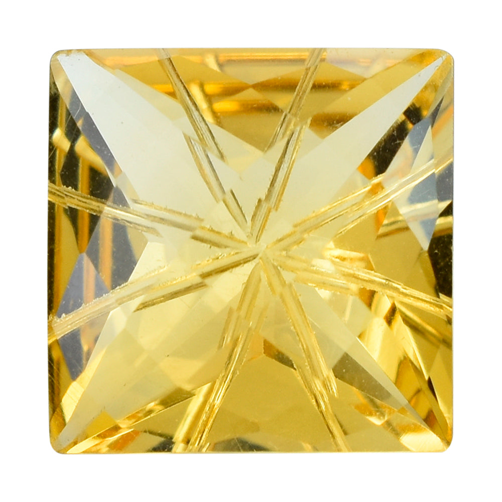 CITRINE (GOLDEN) CHECKER TOP PRINCESS BACK LAZER CUT SQUARE (DES#21) (C-2) 12MM 7.01 Cts.