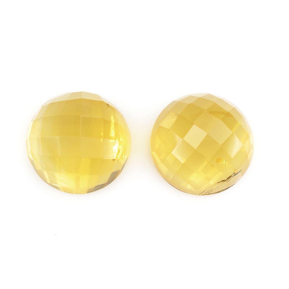 YELLOW CITRINE CHECKER ROUND CAB (SI) 14MM 10.36 Cts.