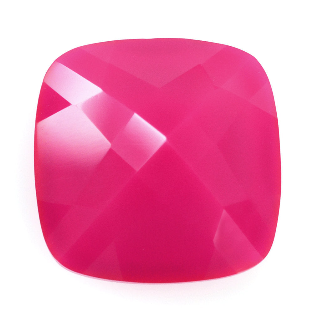 DYED RED FUCHSIA CHALCEDONY CUT CUSHION 12MM 6.30 Cts.