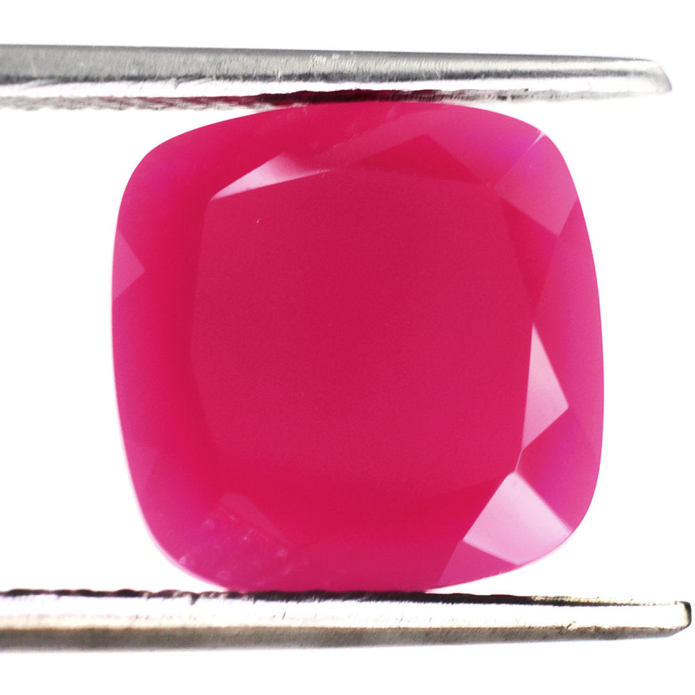 DYED RED FUCHSIA CHALCEDONY CUT CUSHION 12MM 6.30 Cts.