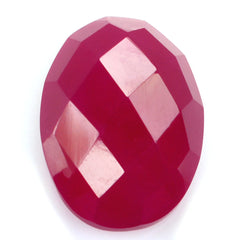 DYED RED FUCHSIA CHALCEDONY CHECKER OVAL CAB 14X10MM 4.75 Cts.