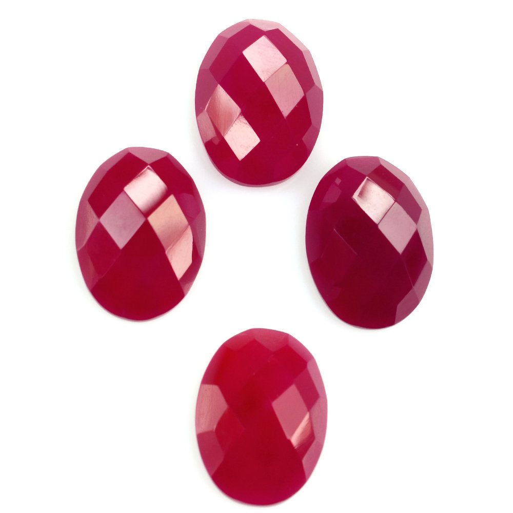 DYED RED FUCHSIA CHALCEDONY CHECKER OVAL CAB 14X10MM 4.75 Cts.