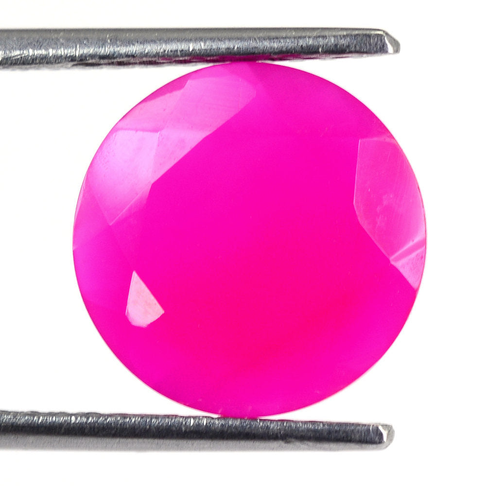 DYED RED FUCHSIA CHALCEDONY CUT ROUND 12MM 3.90 Cts.