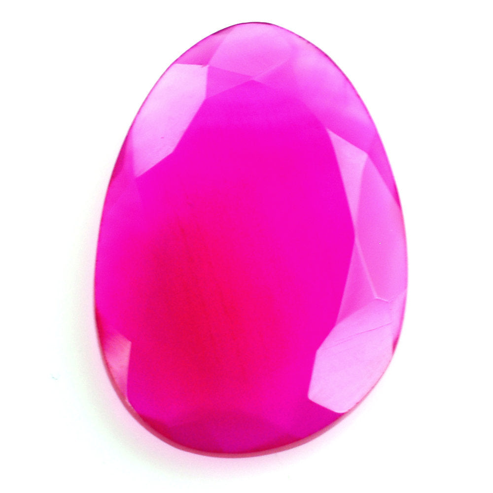 DYED RED FUCHSIA CHALCEDONY BOTH SIDE TABLE CUT IRREGULAR PEAR 18X12MM 4.60 Cts.