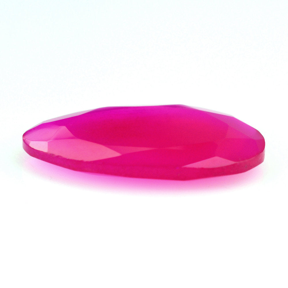 DYED RED FUCHSIA CHALCEDONY BOTH SIDE TABLE CUT IRREGULAR PEAR 18X12MM 4.60 Cts.