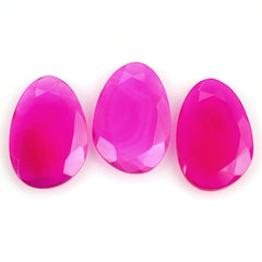 DYED RED FUCHSIA CHALCEDONY BOTH SIDE TABLE CUT IRREGULAR PEAR 18X12MM 4.60 Cts.