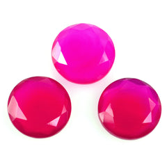 DYED RED FUCHSIA CHALCEDONY BOTH SIDE TABLE CUT ROUND 8MM 1.29 Cts.