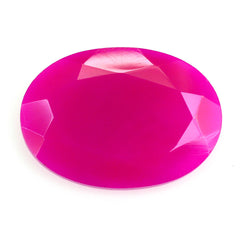 DYED RED FUCHSIA CHALCEDONY BOTH SIDE TABLE CUT OVAL 14X10MM 2.95 Cts.