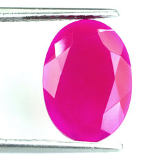 DYED RED FUCHSIA CHALCEDONY BOTH SIDE TABLE CUT OVAL 14X10MM 2.95 Cts.