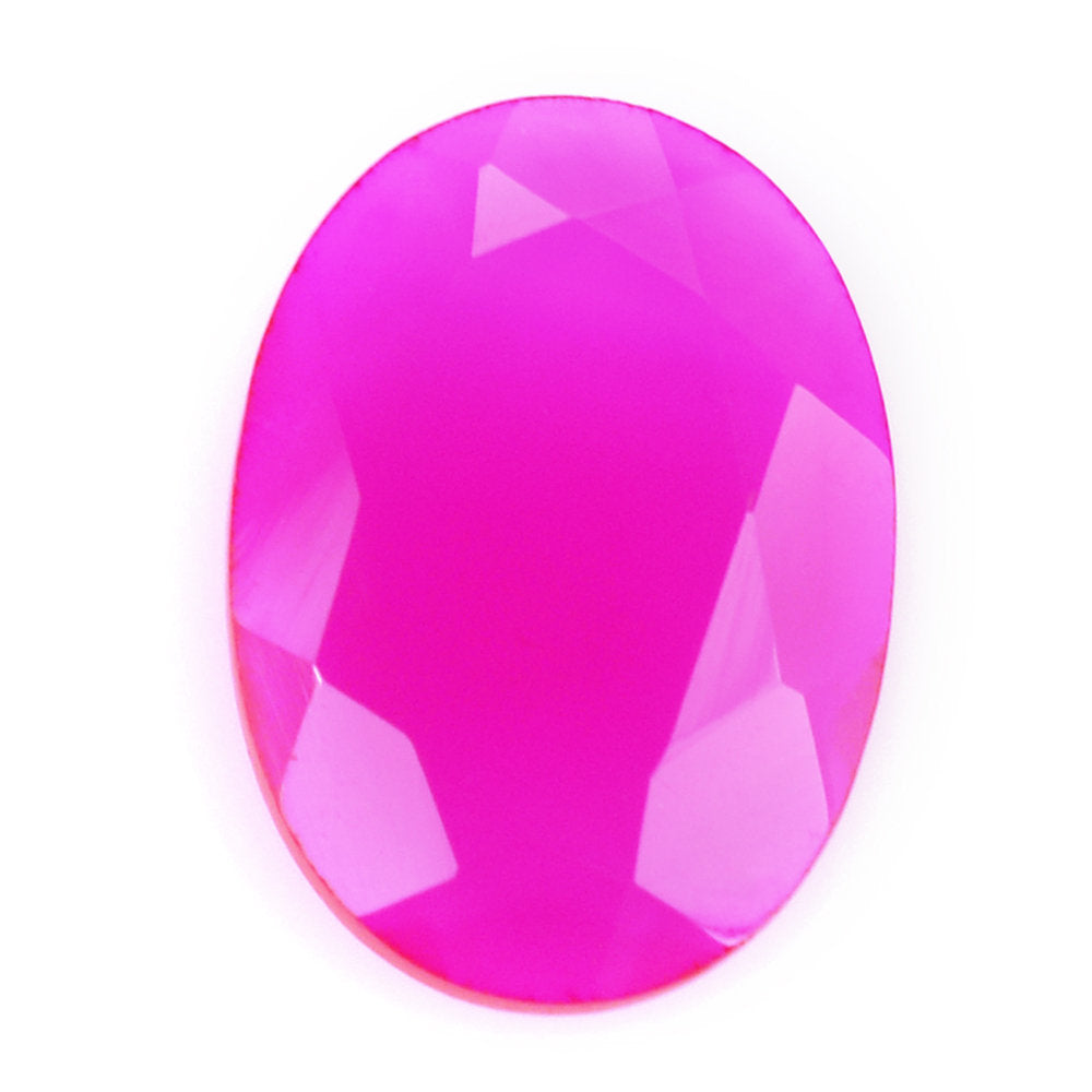 DYED RED FUCHSIA CHALCEDONY BOTH SIDE TABLE CUT OVAL 14X10MM 2.88 Cts.