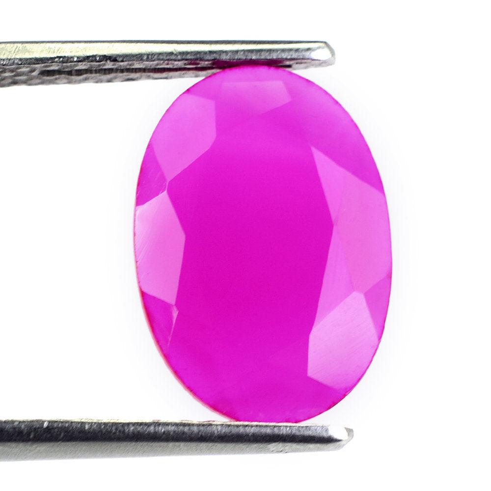 DYED RED FUCHSIA CHALCEDONY BOTH SIDE TABLE CUT OVAL 14X10MM 2.88 Cts.