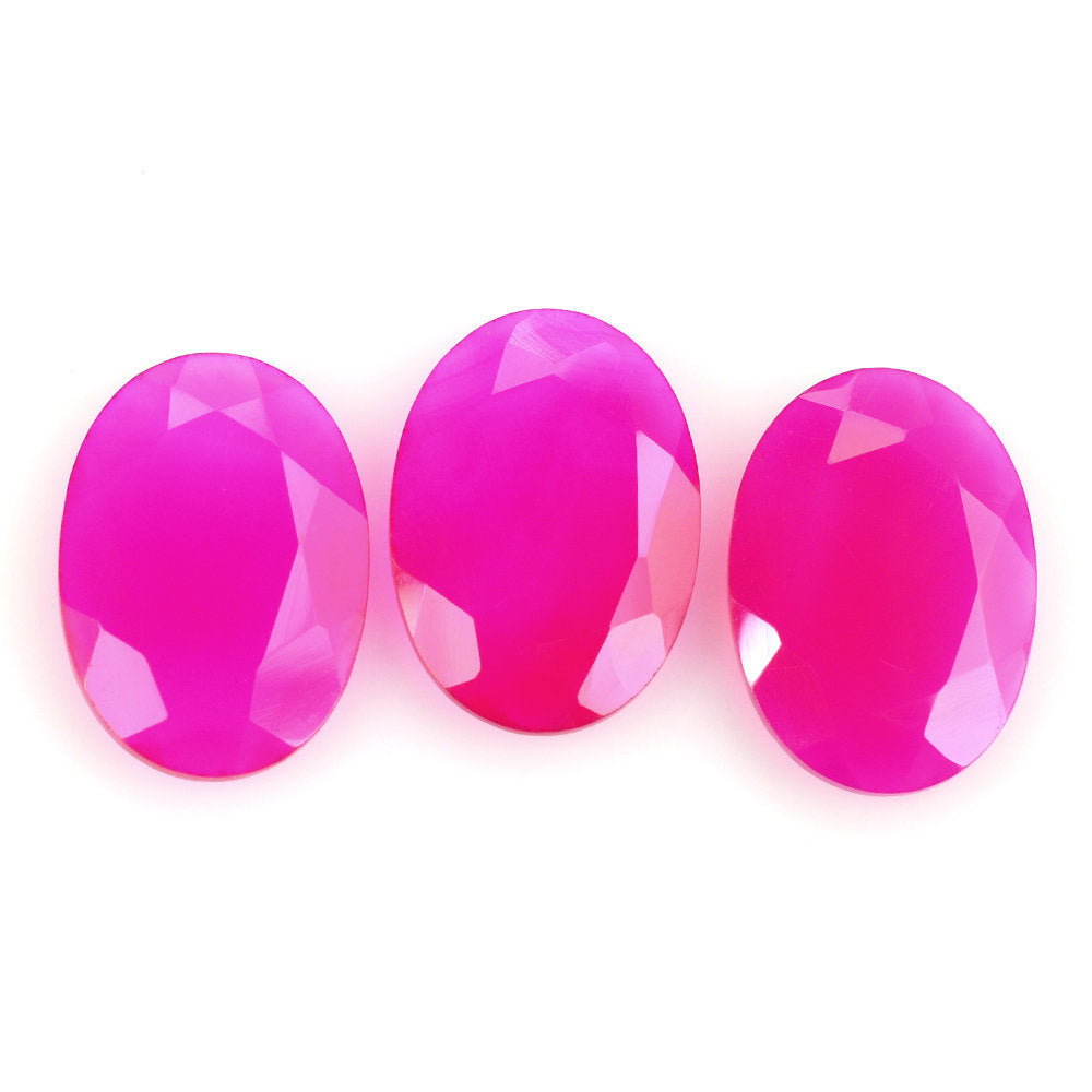 DYED RED FUCHSIA CHALCEDONY BOTH SIDE TABLE CUT OVAL 14X10MM 2.88 Cts.