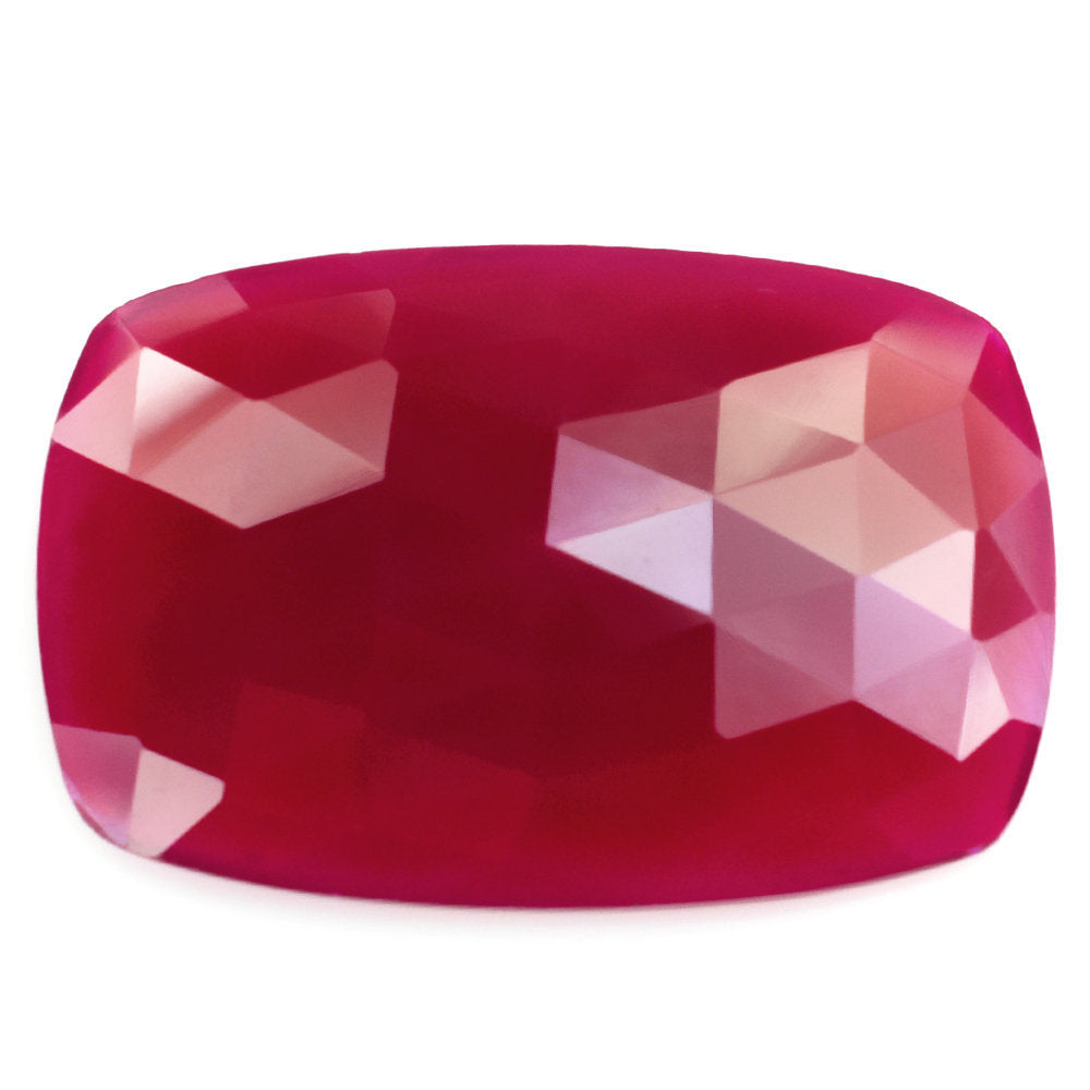 DYED RED FUCHSIA CHALCEDONY ROSE CUT CUSHION CAB 33X22MM 25.15 Cts.