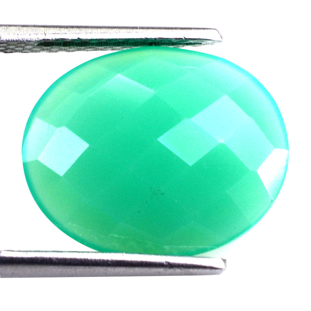 DYED CHRYSOPRASE CHALCEDONY CHECKER OVAL CAB 16X13MM 5.40 Cts.