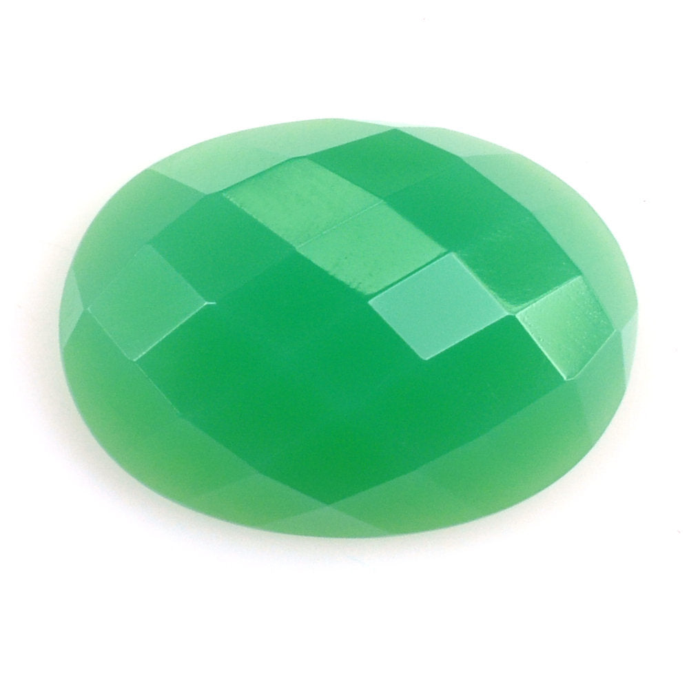 DYED CHRYSOPRASE CHALCEDONY CHECKER OVAL CAB 18X13MM 10.60 Cts.