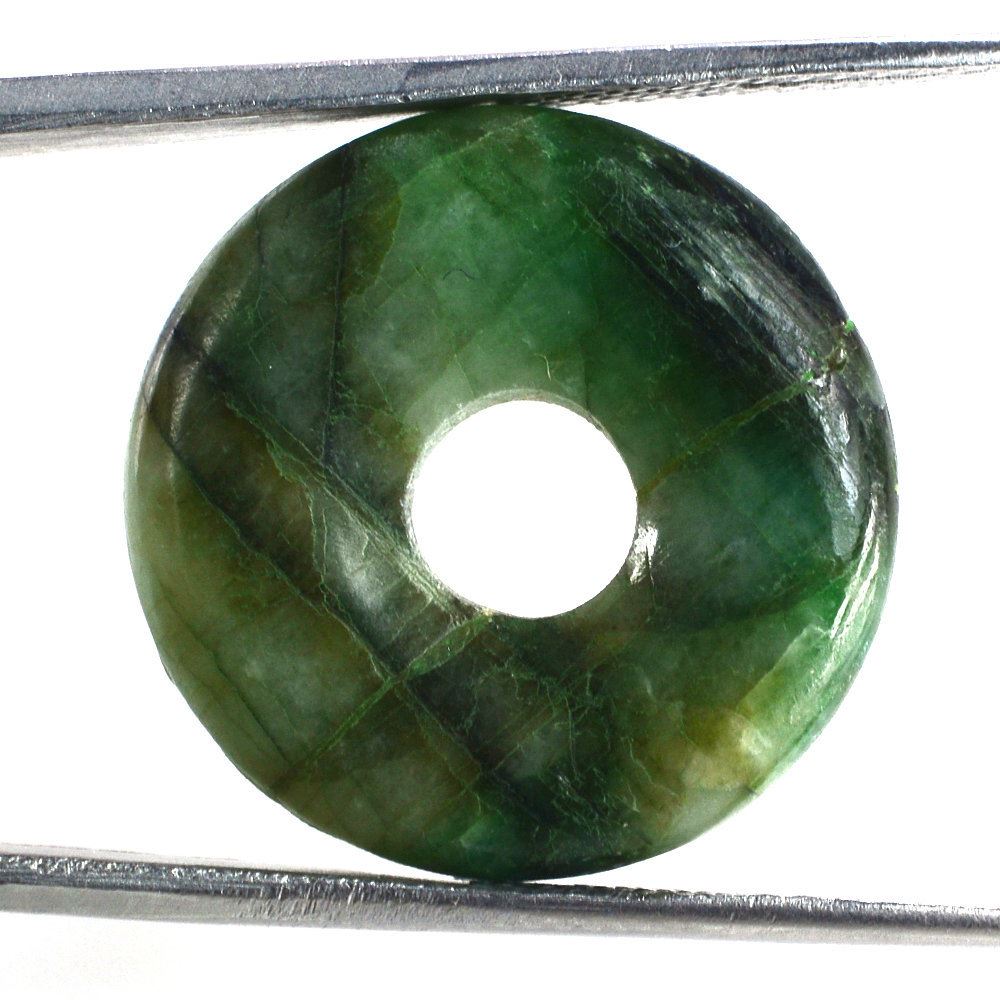 EMERALD PLAIN ROUND WITH CARVED WITH BIG HOLE (FULL DRILL) 21MM 18.15 Cts.