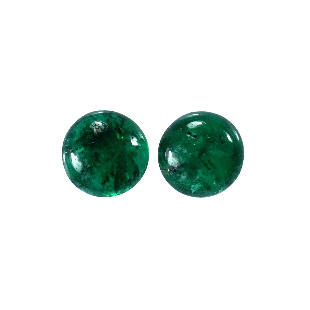 EMERALD SMOOTH ROUNDEL BEADS (1 PAIR) (TOP GREEN)(MANY BLACK SPOT)7.50X7.50 MM 1.93 CTS