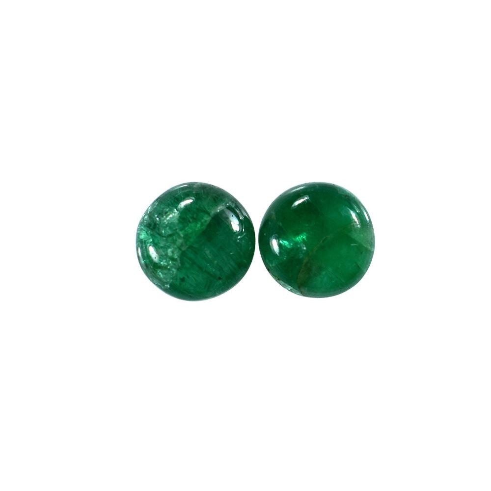 EMERALD SMOOTH ROUNDEL BEADS (1 PAIR)(TOP GREEN)(SOME BLACK SPOT) 7.50X7.50 MM 1.95 CTS