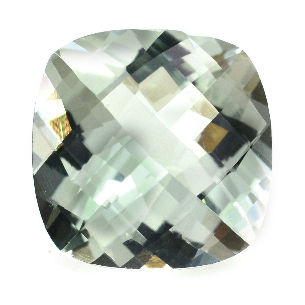 GREEN AMETHYST CHECKER CUT CUSHION 16MM 13.50 Cts.