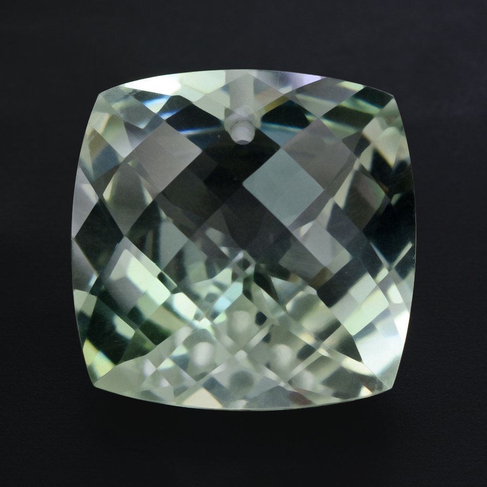 GREEN AMETHYST CHECKER CUT CUSHION (FULL DRILL) 18MM 20.95 Cts.