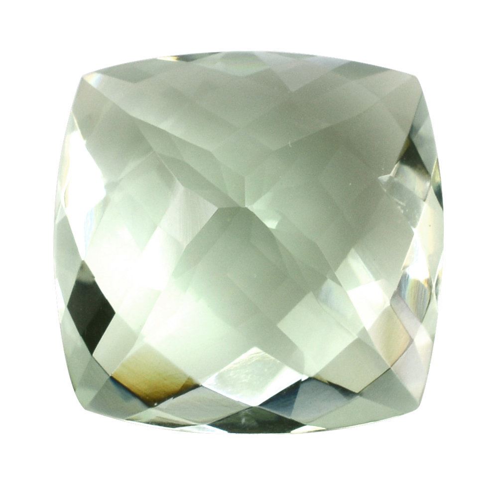 GREEN AMETHYST CHECKER CUT CUSHION 18MM 20.13 Cts.