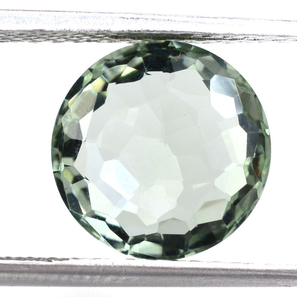 GREEN AMETHYST IRREGULAR CUT BRIOLETTE ROUND 11MM 3.75 Cts.