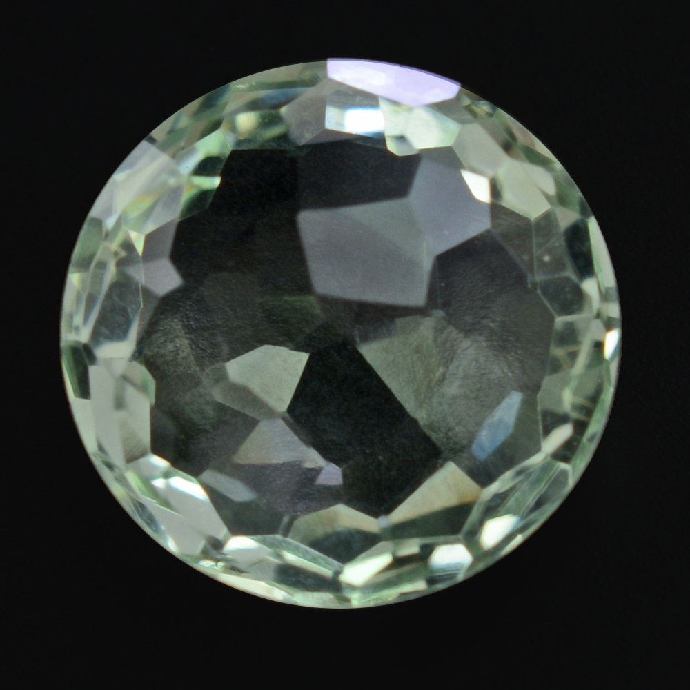 GREEN AMETHYST IRREGULAR CUT BRIOLETTE ROUND 11MM 3.75 Cts.