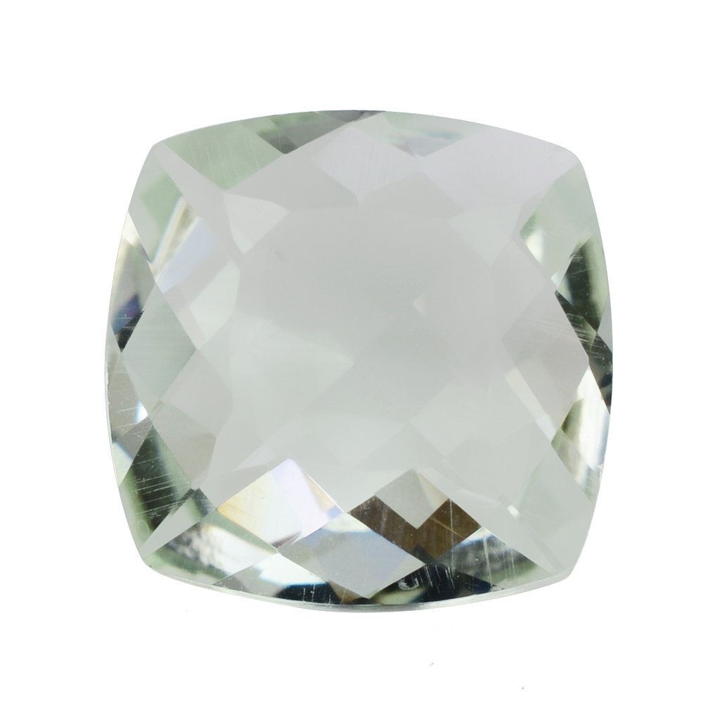 GREEN AMETHYST ANTIKE CUSHION WITH ONE SIDE TABLE & ONE SIDE CHECKER CUT (DES#24) 12MM 5.60 Cts.