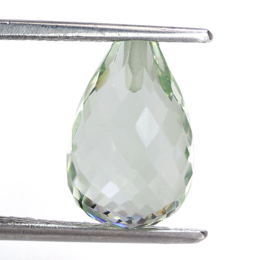 GREEN AMETHYST FACETED DROPS (HALF DRILL) 12X8MM 5.37 Cts.