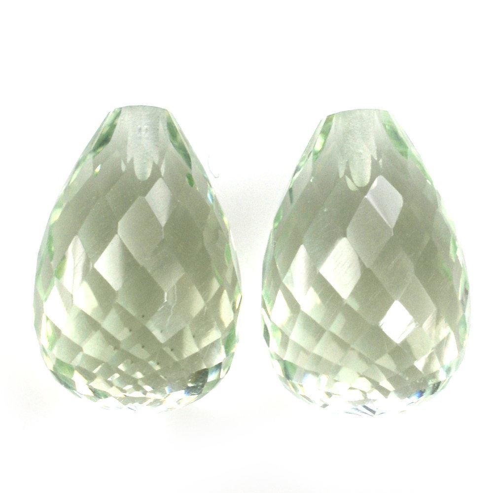 GREEN AMETHYST FACETED DROPS (HALF DRILL) 12X8MM 5.37 Cts.