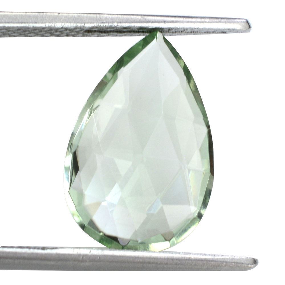 GREEN AMETHYST ROSE CUT BRIOLETTE PEAR 15X10MM 4.31 Cts.