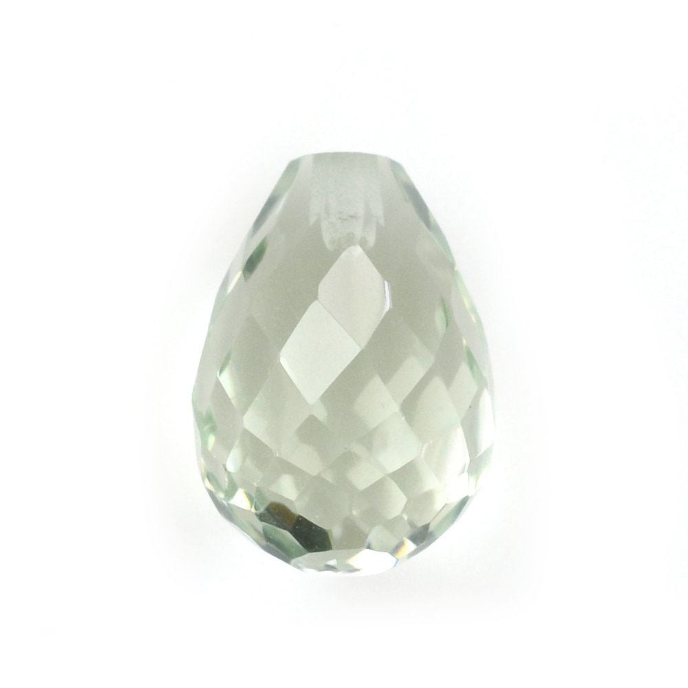 GREEN AMETHYST FACETED DROPS (HALF DRILL) 10X7MM 3.38 Cts.