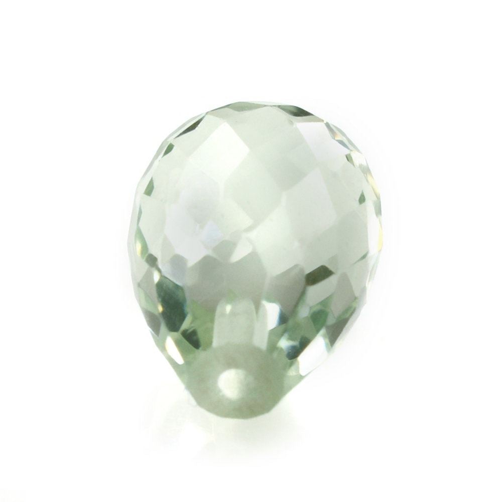 GREEN AMETHYST FACETED DROPS (HALF DRILL) 10X7MM 3.38 Cts.