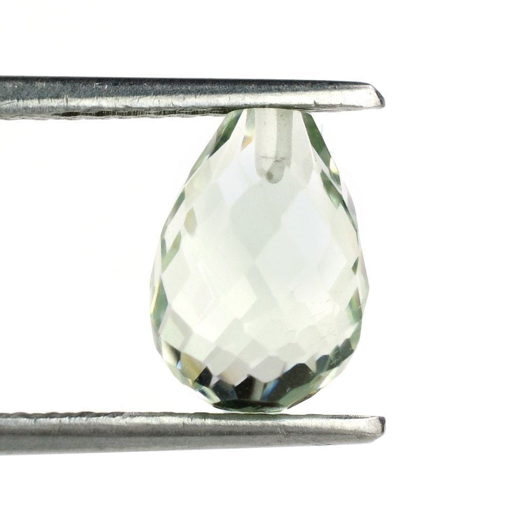 GREEN AMETHYST FACETED DROPS (HALF DRILL) 10X7MM 3.38 Cts.